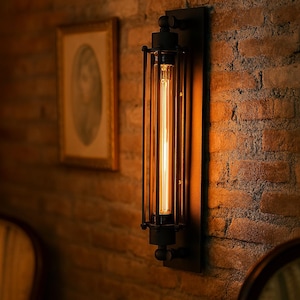 Vintage Industrial Wall Lamp – Antique Grow Flute Sconce in Wrought Iron for Hallway, Restaurant, or Living Room Decor