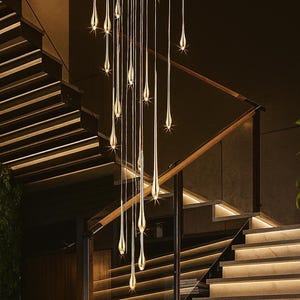 Modern LED Water Drop Chandelier – Luxury Minimalist Pendant Light for Staircase, Living Room, Duplex, or Dining Room Decor