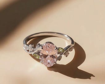 Blush Pink Diamond Ring | Botanical Leaf Engagement Ring | Romantic Fine Jewelry