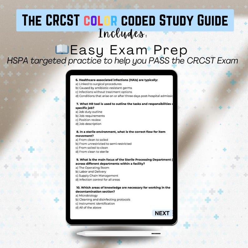 Color Coded Study Guide For Students Pass Your CRCST Exam Faster – 9th Ed. HSPA Study Guide (instant ...