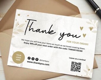 Thank You Card Canva Template | Small Business & Etsy Seller | Digital and Printable Insert | Instant Download