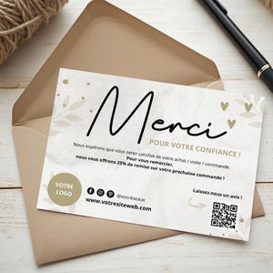 Modèle carte remerciement client Canva I Carte “Merci” petite entreprise / boutique / colis I Template carte remerciement commande
