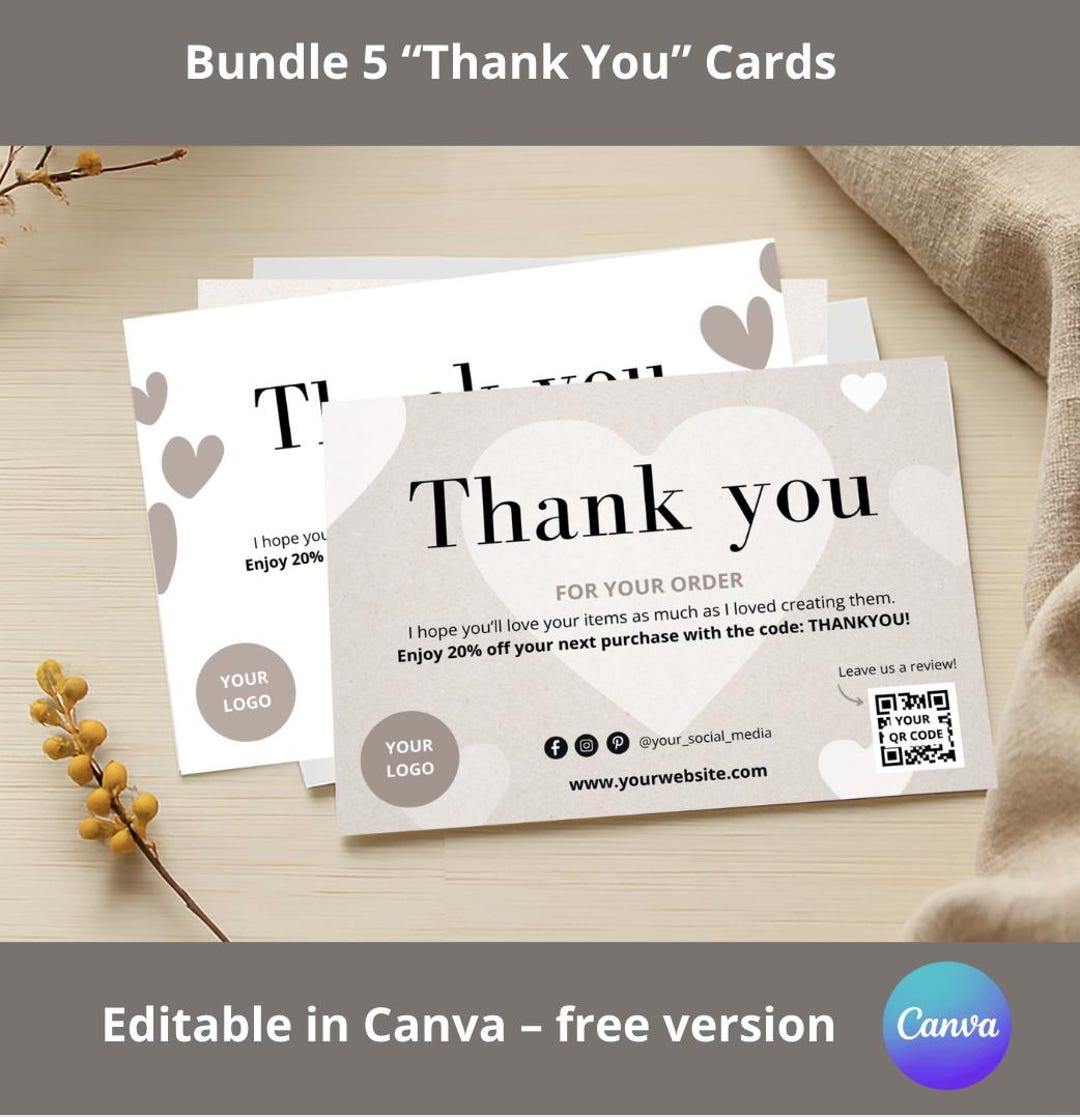 Bundle 5 Thank You Card Template | for Small Business | Set of 5 Modern ...