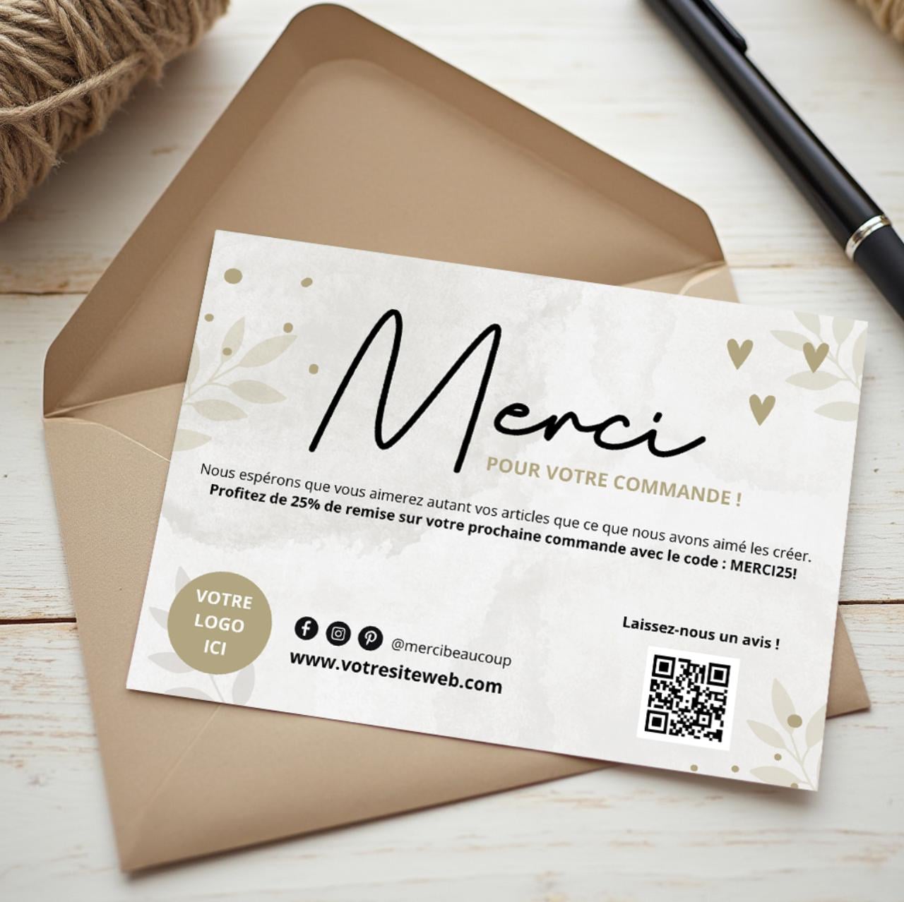 Carte De Remerciement Mains Avec Enveloppe (petite