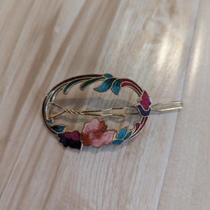 Cloisonne Gold-Tone Purple Floral Enamel Hair Barrette Vintage Flower Hair Clip. Cloisonne Barrette. Wedding  main image 3