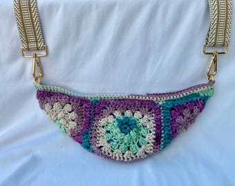 Handmade Crochet Granny Square Crossbody Bag with cotton lining