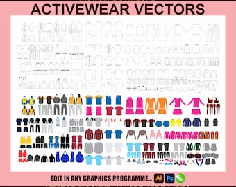 80+ Activewear and Sportswear Vector Mockups Pack, Clothing Vector, Editable Clothing Vector Mockups, Fashion Design, Adobe Illustrator
