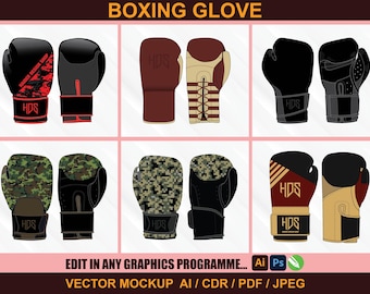 Boxing Glove Mockup Bundle | Realistic Sports Mockups | Multiple Glove Designs  | Gym & Fitness Branding Template | Editable Vector