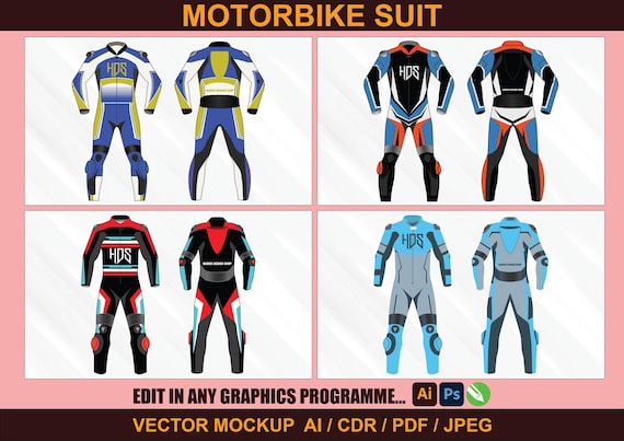 Motorbike Suit Mockup | Editable Racing Suit Template | Sportswear Design PSD CDR AI | Motorcycle Apparel Mockup for Branding & Print Design