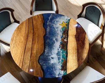 Live Edge Wood & Resin Ocean Table Top | Custom Epoxy River Dining Table | Coastal Home Decor | Handmade Ocean Art Furniture