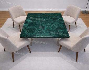 Handcrafted Malachite Dining Table Top | Emerald Green Gemstone, Art Deco