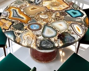 Golden Glatter Agate Stone Coffee Table | Handmade Table Top | Organic Shape Slab for Custom Furniture | Unique Living Room Decor
