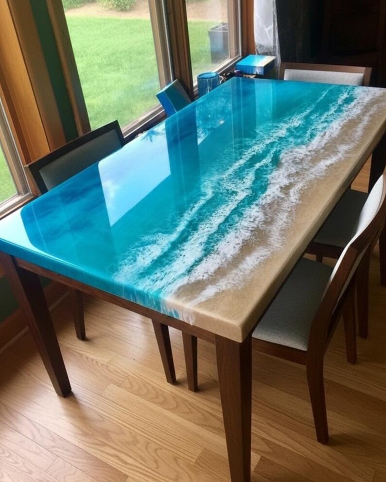 Ocean Epoxy Dining Table | Beach Resin Table Top | Handmade Coastal ...