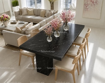 Tampo de mesa de jantar oval em mármore Black Spider – Design moderno e luxuoso com pedestal.