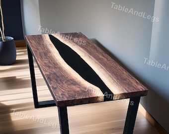 Table console faite main en noyer Live Edge | Epoxy noir River Design