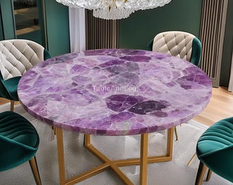 Table époxy agate violette | Table basse ou plateau de salle à manger fait main | Meubles en pierre naturelle | Table de rivière de luxe en résine | Table personnalisée en agate