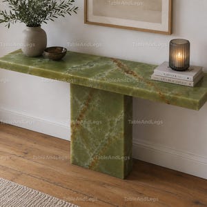 Luxury Green Onyx Console Table, Modern Stone Entryway Hallway Table