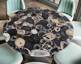 Black Agate table , Petrified Wood Tabletop , Round Gemstone Mosaic Table , Petrified Wood , Agate Coffee Table, agate dining table