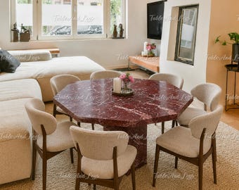 Rosso Levanto Marble Octagonal Dining Table | Burgundy Stone Luxury Furniture
