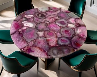 Pink Agate Geode End Table | Round Magenta Gemstone Tabletop | Natural Pink Agate Slice Side Table | Luxury Handmade Furniture