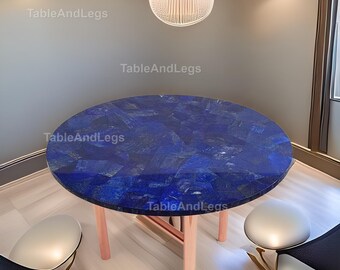 Piano del tavolo con intarsi in lapislazzuli realizzati a mano / Mosaico geometrico in pietra