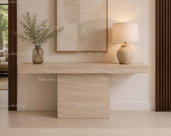 Travertine Console Table | Modern Stone Entryway Table | Handmade Luxury Hallway Furniture Luxury Travertine Console Table |