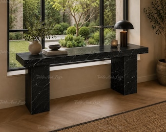 Black Spider Stone Console Table | Handmade Luxury Marble Hallway Table
