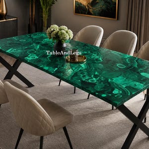 Consola de malaquita con tablero de piedra preciosa verde, mueble de entrada de lujo estilo art déco.