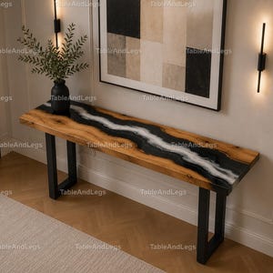 Luxury Black Epoxy River Console Table Top, Live Edge Wood Entryway Tabletop, Handmade Modern Resin Sofa Table Top River Console Table Top,
