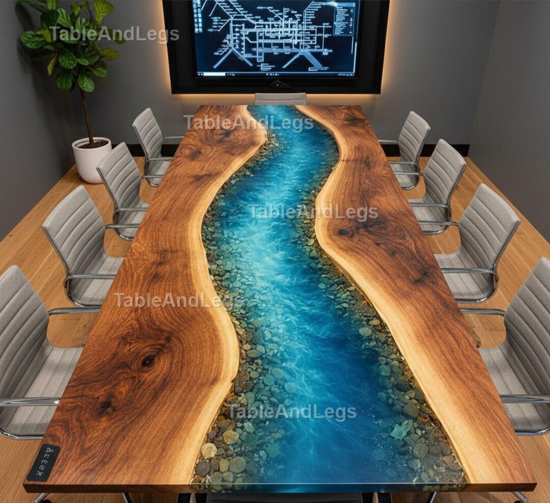 Handmade Ocean River Epoxy Resin Tabletop | Live Edge Wood and Blue ...