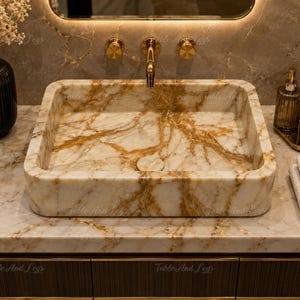 Handmade Honey Onyx Rectangular Vessel Sink | Natural Stone Luxury Vanity Basin
