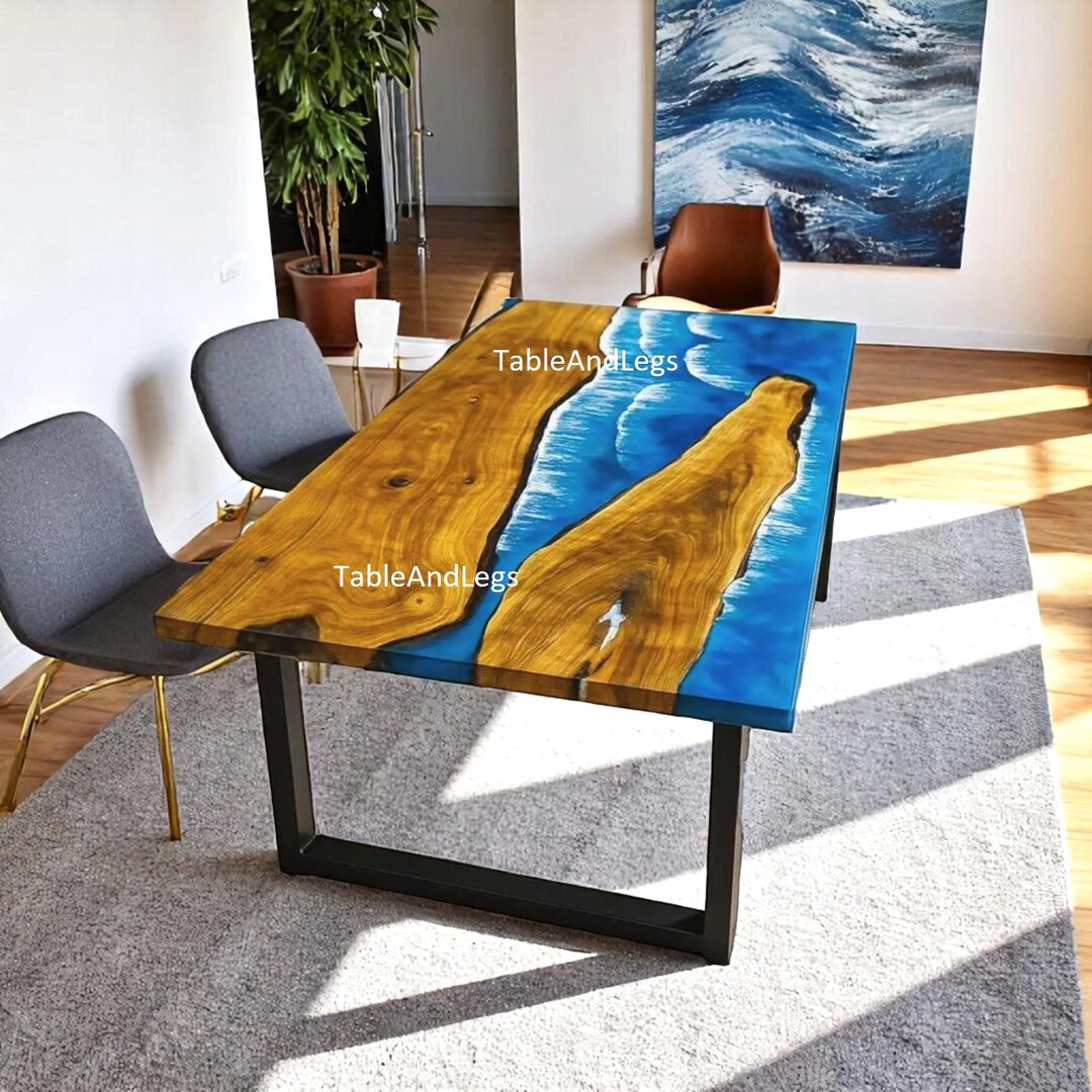 Ocean Wave Epoxy River Table | Live Edge Wood Resin Dining Table ...