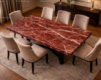 Luxury Rosso Levanto Marble Dining Table Top – Handmade Red Stone Dining Table – Modern Marble Furniture Rosso Levanto Marble Dining Table –