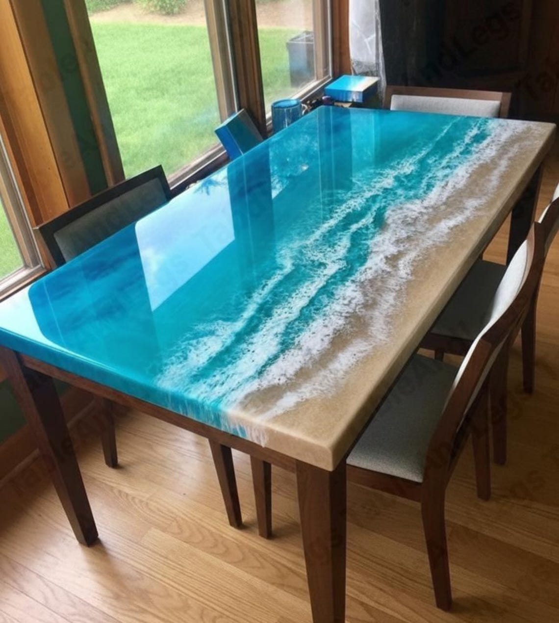 Ocean Epoxy Dining Table | Beach Resin Table Top | Handmade Coastal ...