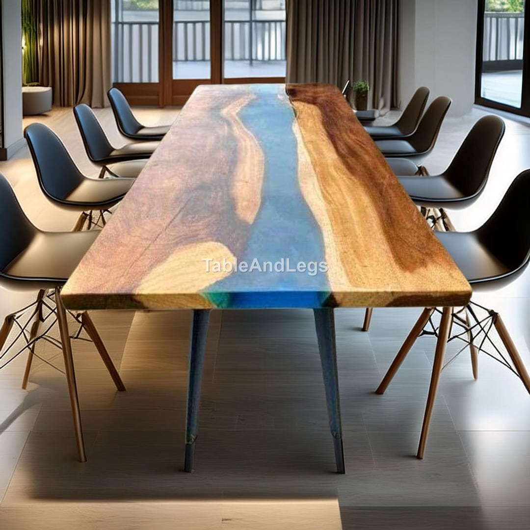 Live Edge Epoxy River Conference Table – Solid Wood Resin Office Table ...