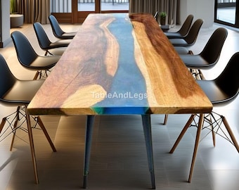 Live Edge Epoxy River Conference Table – Solid Wood Resin Office Table, Modern Boardroom Desk, Handmade Meeting Table Handmade Office Desk |