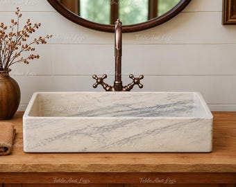 Carrara Calacatta Marble Vessel Sink | Rectangular Stone Bathroom Basin