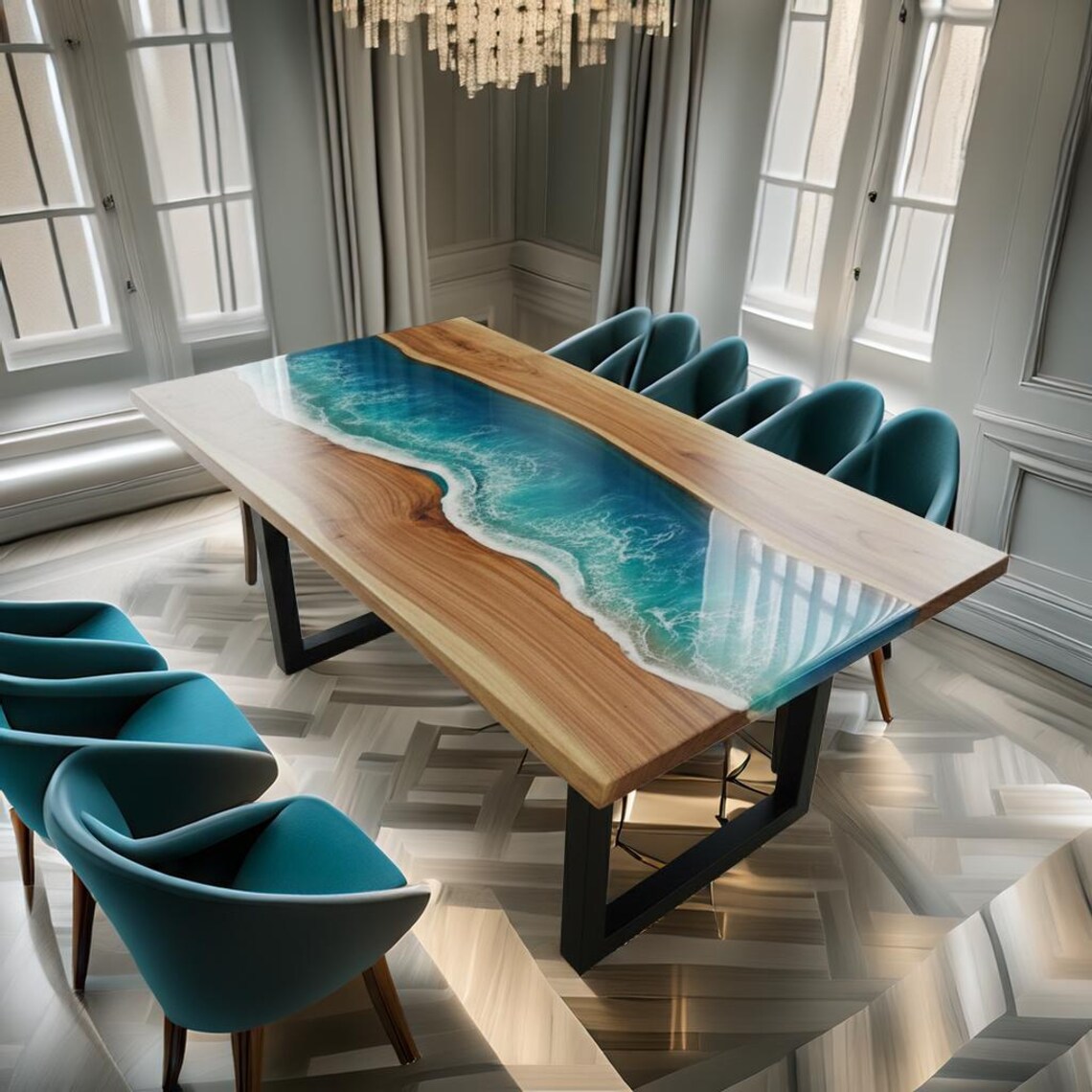 Ocean Epoxy Dining Table Top | Handmade Beach Resin Wood Table ...