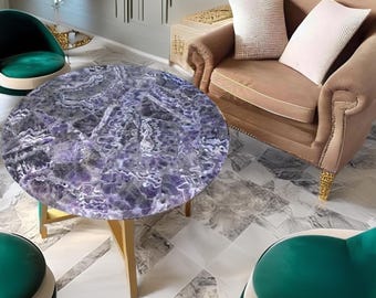 Unique Purple Amethyst End Table | Natural Crystal Stone Top | Cocktail Table | Modern Luxury Room Furniture | Handmade Gemstone Decor
