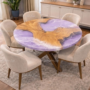 Round Purple Epoxy River Dining Table Top | Live Edge Wood Resin Table | Handmade Luxury Dining Furniture | Round Live Edge Wood Table Top |