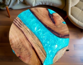 Epoxy Table Turquoise Resin Table | Live Edge River Table | Handmade Epoxy Wood Dining Table | Custom Coffee Table | Modern Resin Furniture