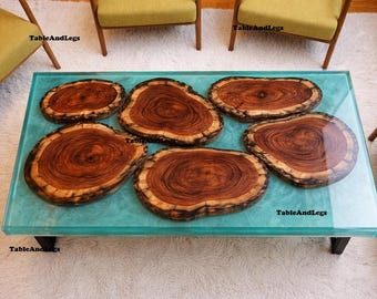 Teal Epoxy River Dining Table Top – Live Edge Wood Resin Statement Furniture
