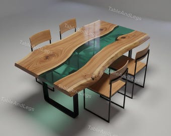 Handmade Walnut Dining Table Top | Green Epoxy River, Live Edge