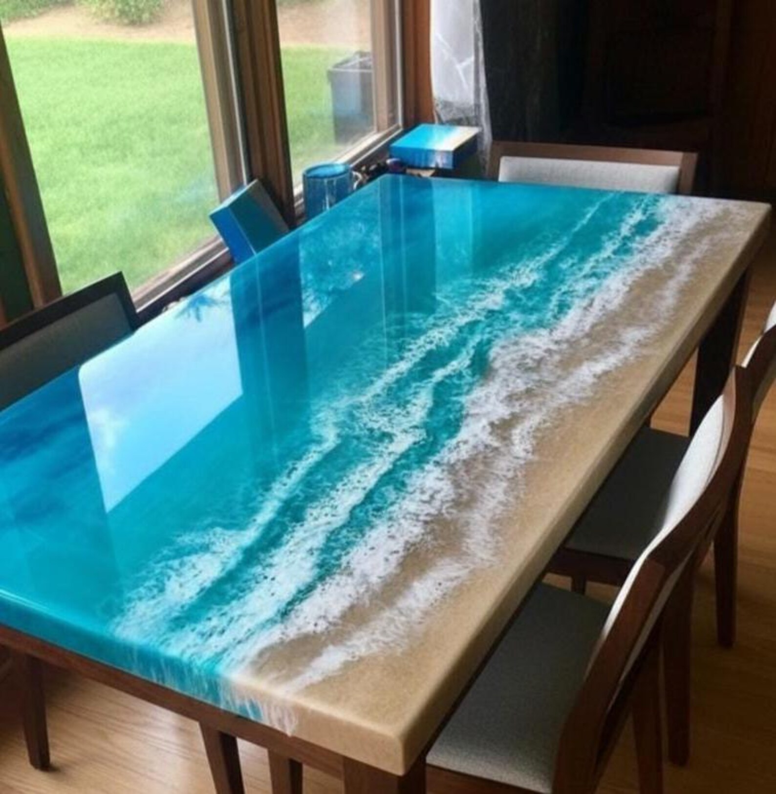 Ocean Epoxy Dining Table | Beach Resin Table Top | Handmade Coastal ...