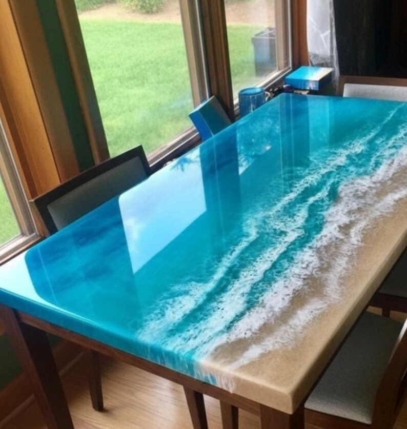 Ocean Epoxy Dining Table | Beach Resin Table Top | Handmade Coastal ...