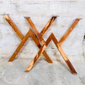 Set of 2 Copper Finish Steel Table Legs | Modern Industrial X Frame Metal Base | Custom Sizes | Heavy Duty Bench, Desk, or Dining Table Legs