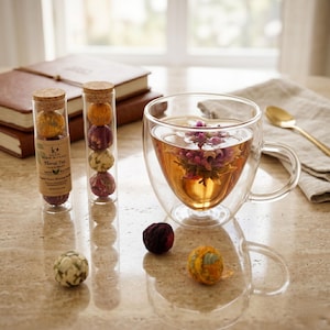 Postpartum Tea Ritual - Calming Flower Blooming Tea for New Moms, Caffeine Free Relaxation Gift, Organic Floral Tea Set, Self Care Kit