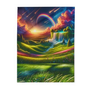 Levendige natuur fleecedeken - gezellig huisdecor, regenboogkunst, cadeau voor buitenliefhebber, kleurrijke plaid, uniek beddengoed
