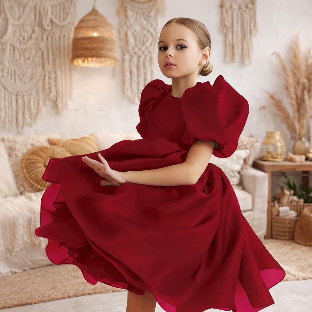Robe Rouge Fille Taille 4 - Pour Occasions Spéciales (Noël, Mariage, Saint-Valentin), En Polyester, Sans Manches