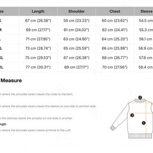 Pu&ograve; includere: Una tabella delle taglie per abbigliamento con colonne per taglia, lunghezza, spalla, torace e lunghezza manica in centimetri e pollici per le taglie dalla S alla 3XL. Sotto c'&egrave; un diagramma di una maglia con etichette numerate per la misurazione.